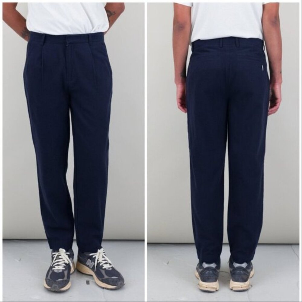 Folk Men's Navy Blue Brushed Assembly Suit Trouser